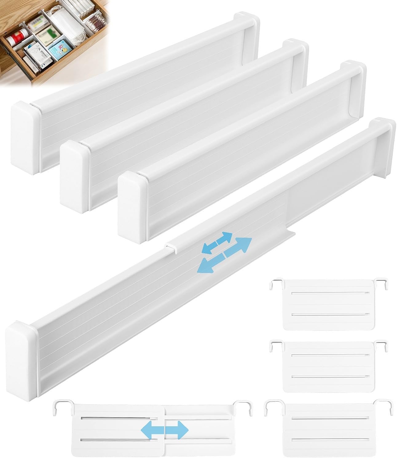 Lot De 4 Séparateurs De Tiroir Réglables Et Extensibles, Idéaux Pour La Cuisine, Le Bureau, La Commode Et L'Armoire, 32–56 Cm