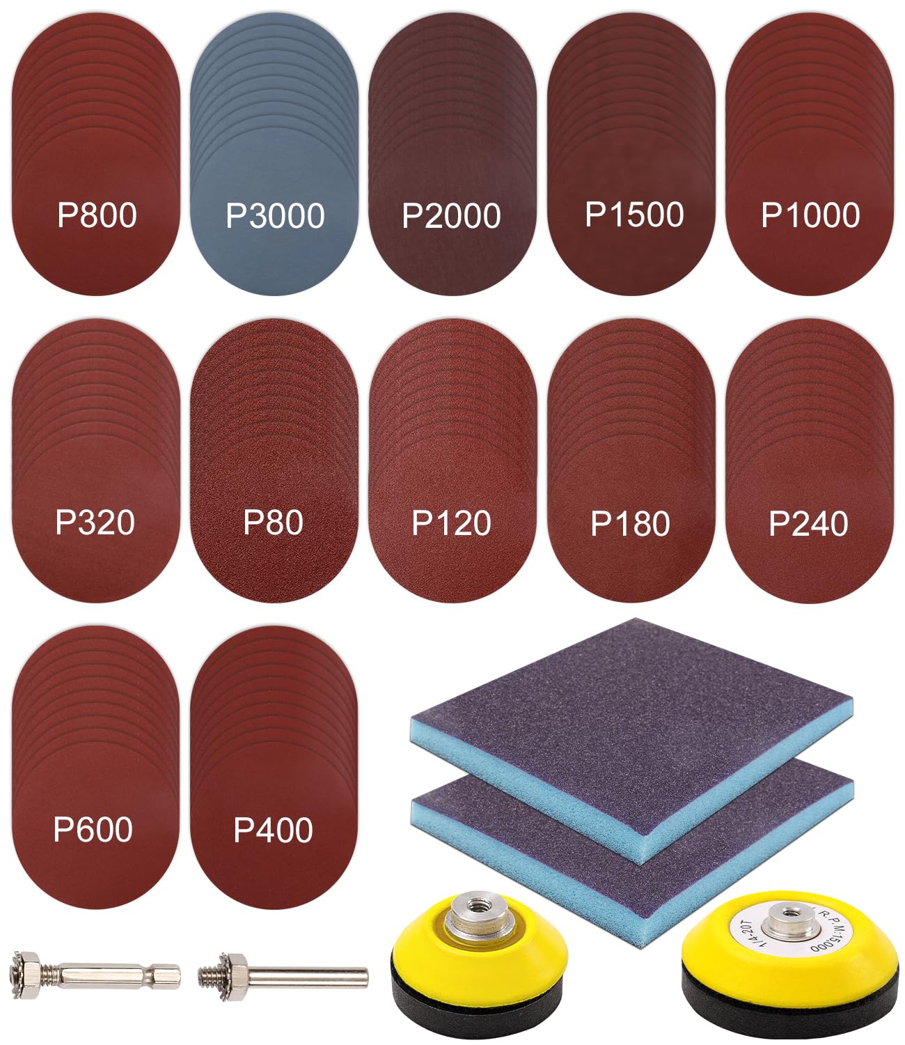 Kit De Disques De Ponçage, 128 Pièces, Papier De Verre De 75 Mm, Accessoire De Polissage Pour Visseuses Et Perceuses Sans Fil, Grain 80 À 3000