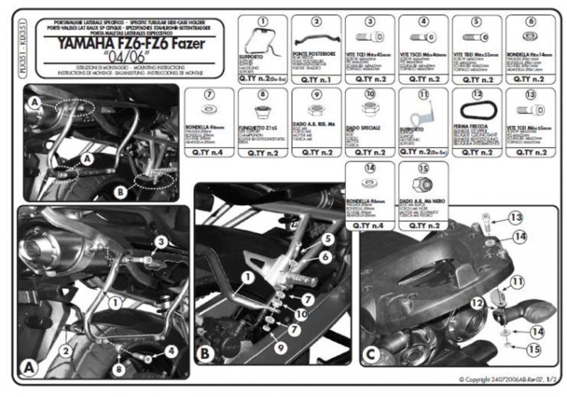 Kappa Monokey Seitenkoffergestell Yamaha Fz6 / Fazer (04-06) - Nur Für K33n K'Road Koffer