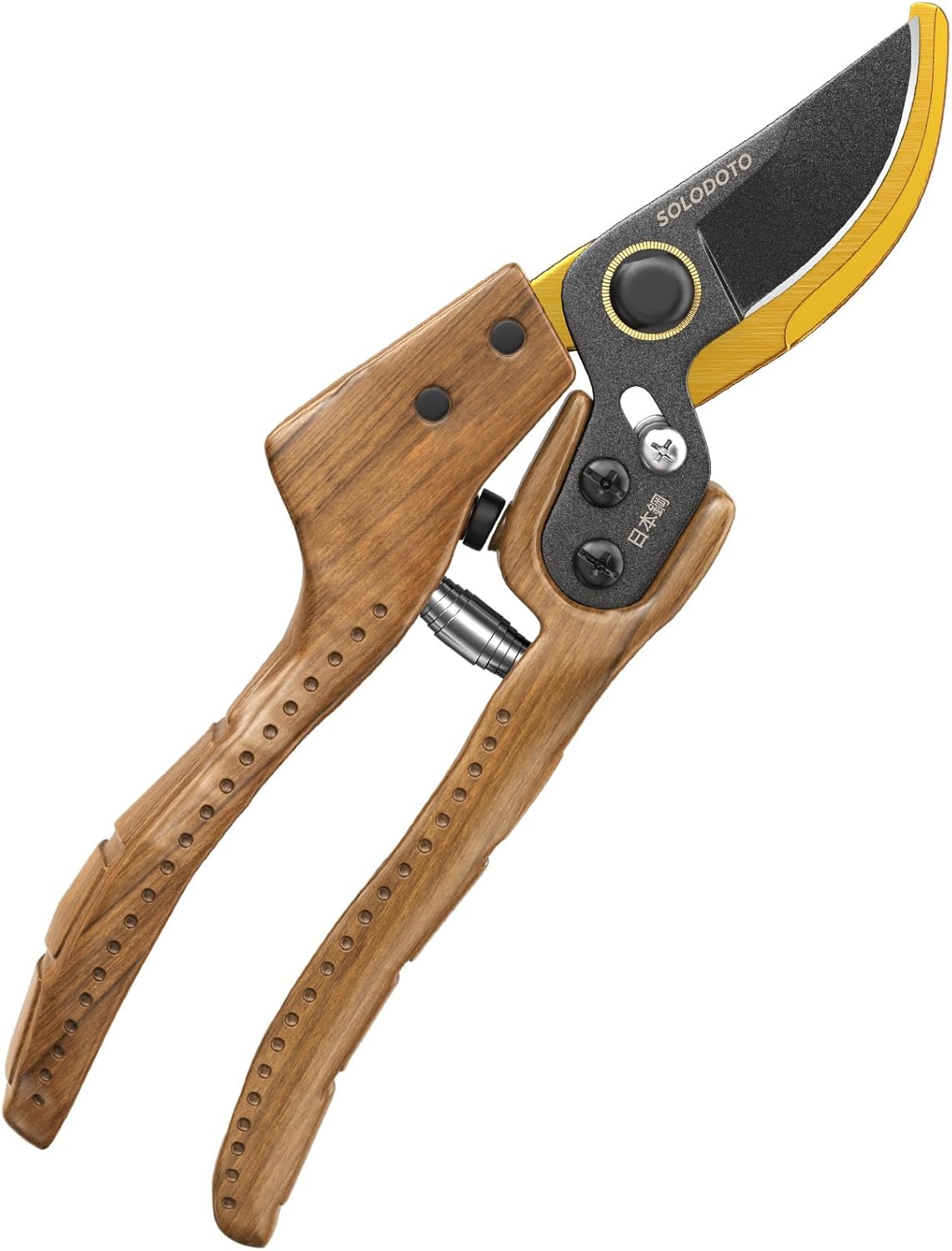 Cisailles De Jardin Haut De Gamme Aspect Bois, Offertes En Cadeau – 6 Fois Plus Tranchantes, Acier Au Carbone Japonais Sk5, Lame À Lames Croisées, Diamètre De Coupe De 25 Mm, Pour Bois Sec Et Frais, C