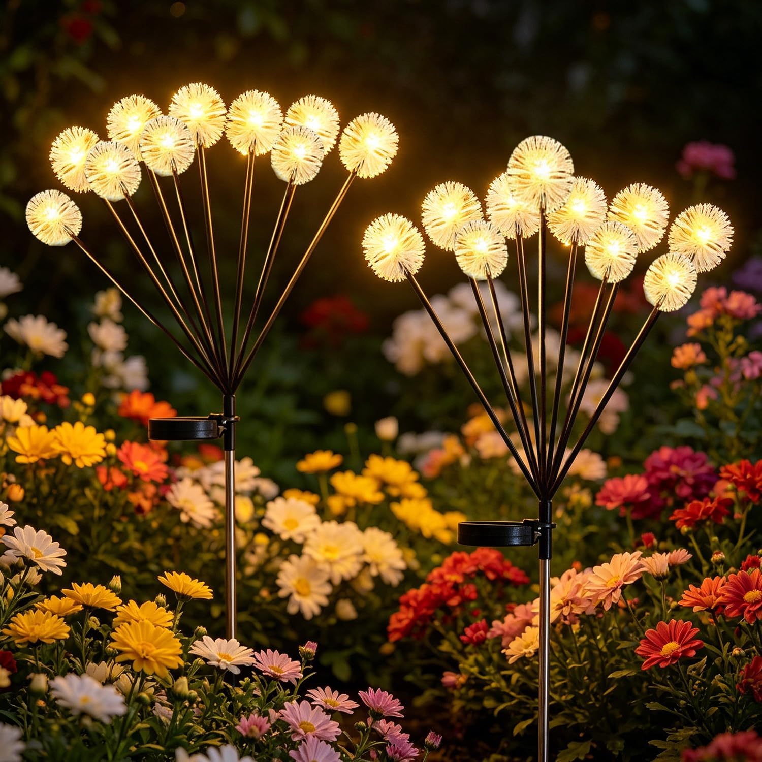 Lampes Solaires Décoratives Pour Jardin Extérieur, 10 Led En Forme De Pissenlit, Blanc Chaud Ultra Lumineux, Étanches Ip65, 2 Modes D'Éclairage, Idéales Pour Jardin, Cour, Terrasse, Allée, Aménagement