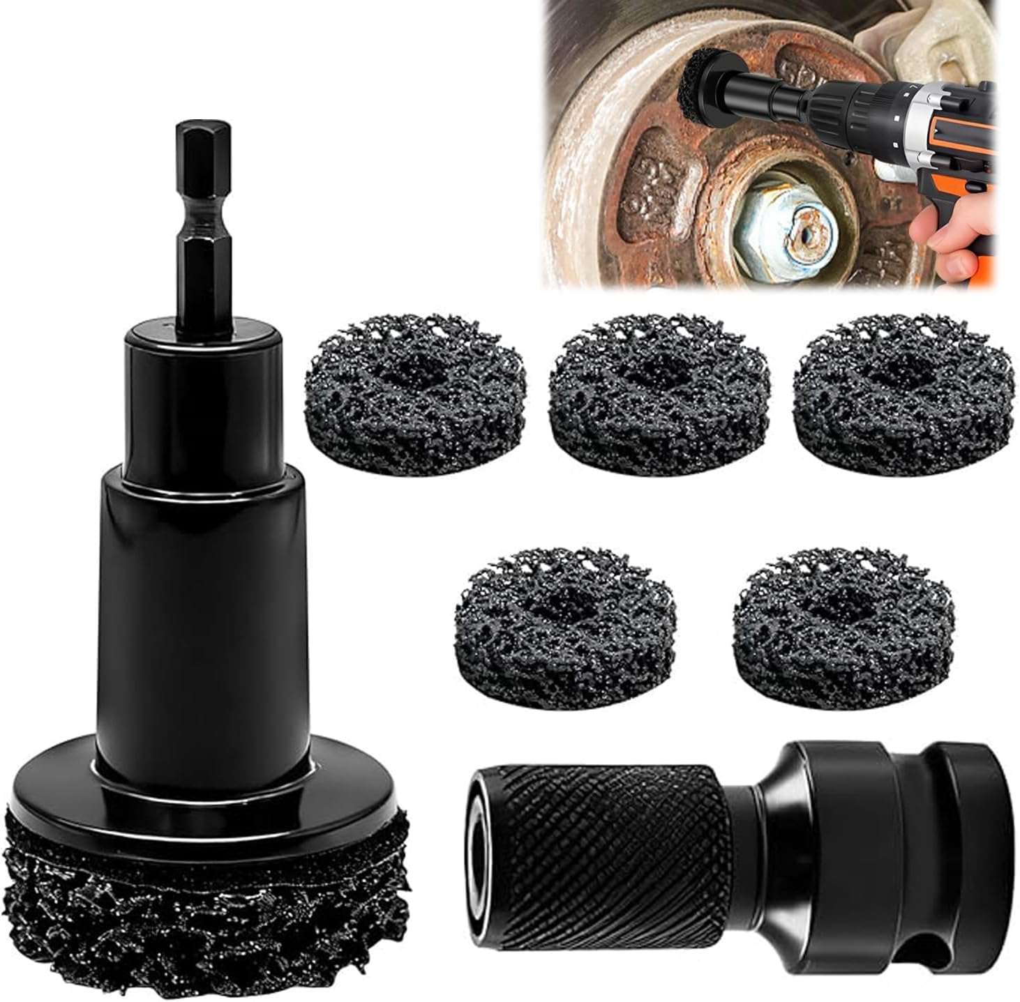 Meuleuse Pour Boulons Et Moyeux De Roue Avec 5 Entretoises (ø 50 Mm), Outil De Nettoyage Des Moyeux De Roue, Élimination Rapide De La Rouille Pour Boulons Et Disques De Roue, Pour Visseuses Sans Fil E