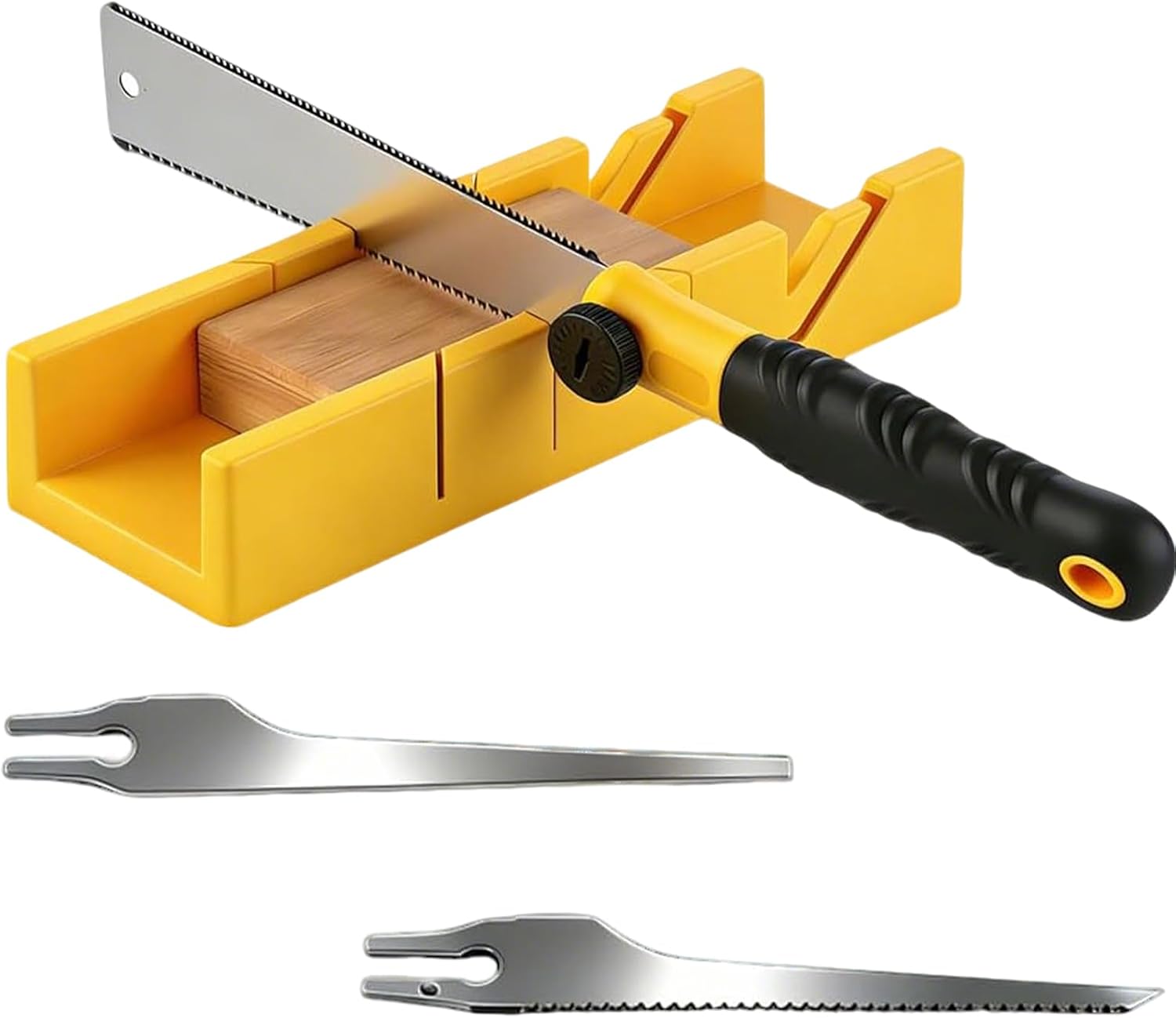 Coffret À Onglets 4 Pièces Avec Scie Japonaise, Gabarit De Coupe À Onglets Et Scie À Main Avec 3 Lames, Scie À Onglets Manuelle Pour Bois Et Plastique, Angles De Coupe : 0°/22,5°/45°/90° - Coupes D'On