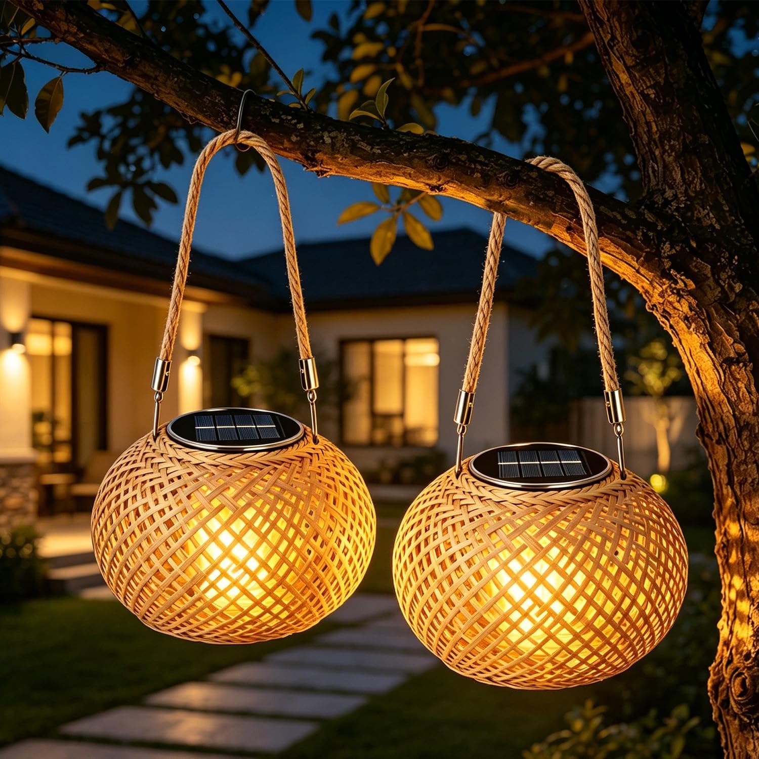 Lampes Solaires D'Extérieur, À Suspendre Ou À Poser, Lanternes Solaires Étanches Ip65, Lanternes Solaires Rétro En Rotin, Éclairage Solaire Pour Jardins, Balcons, Terrasses, Camping Et Décoration Exté