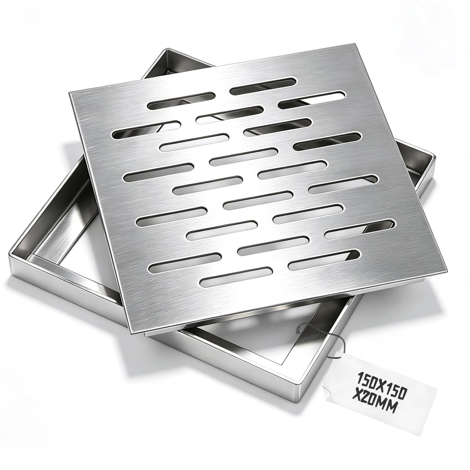 Grille D'Évacuation En Acier Inoxydable Avec Cadre, Carrée De 150 X 150 X 20 Mm, Antidérapante, Idéale Pour Jardin, Terrasse, Salle De Bain Et Espaces Extérieurs.