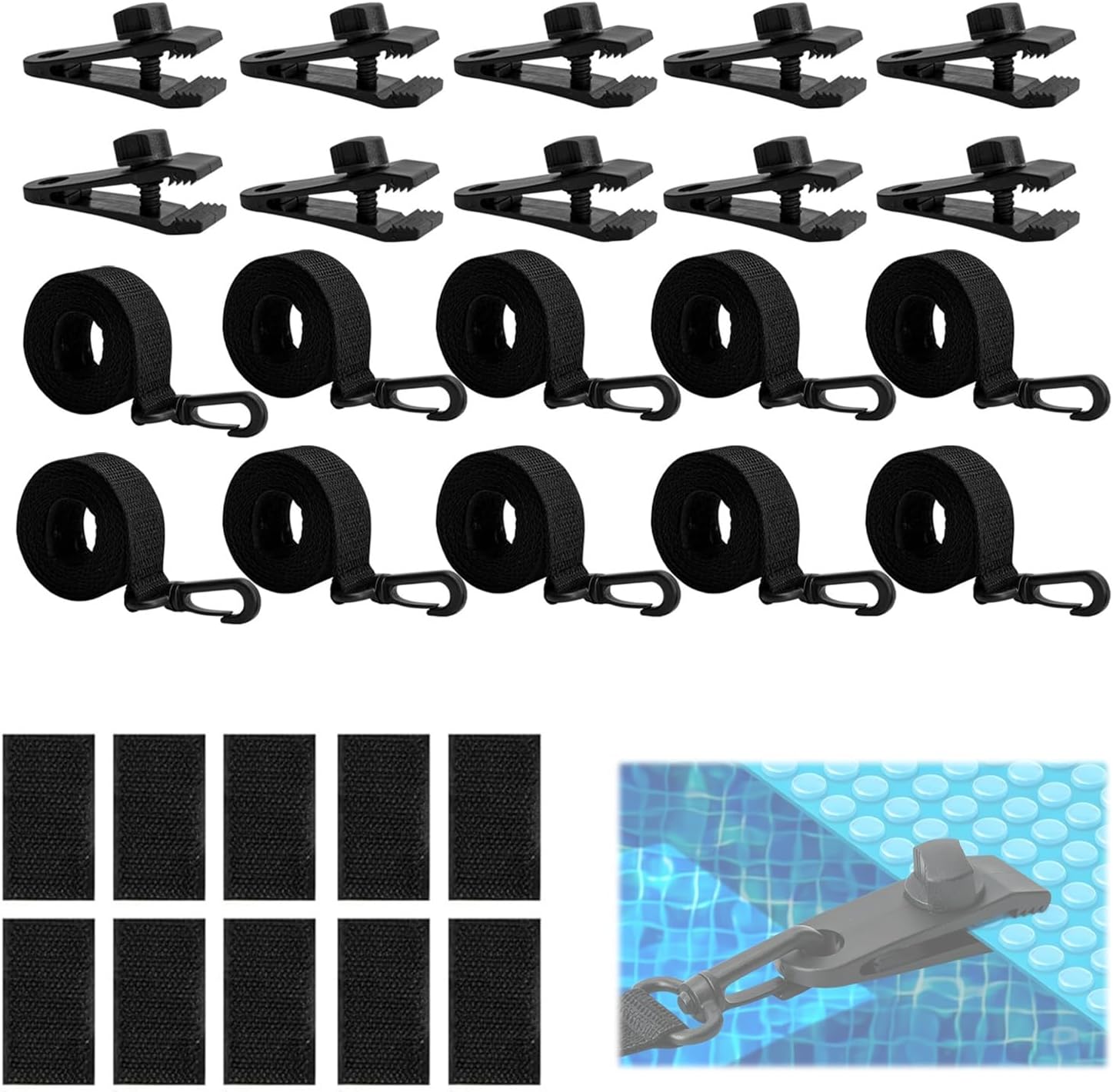 Ensemble De 10 Pièces Pour Enrouleur De Couverture De Piscine Avec Sangles Et Clips, Système De Fixation Mobile Pour Couvertures Solaires De Piscine, Sangles Coupe-vent, Enrouleur Pour Couvertures Sol