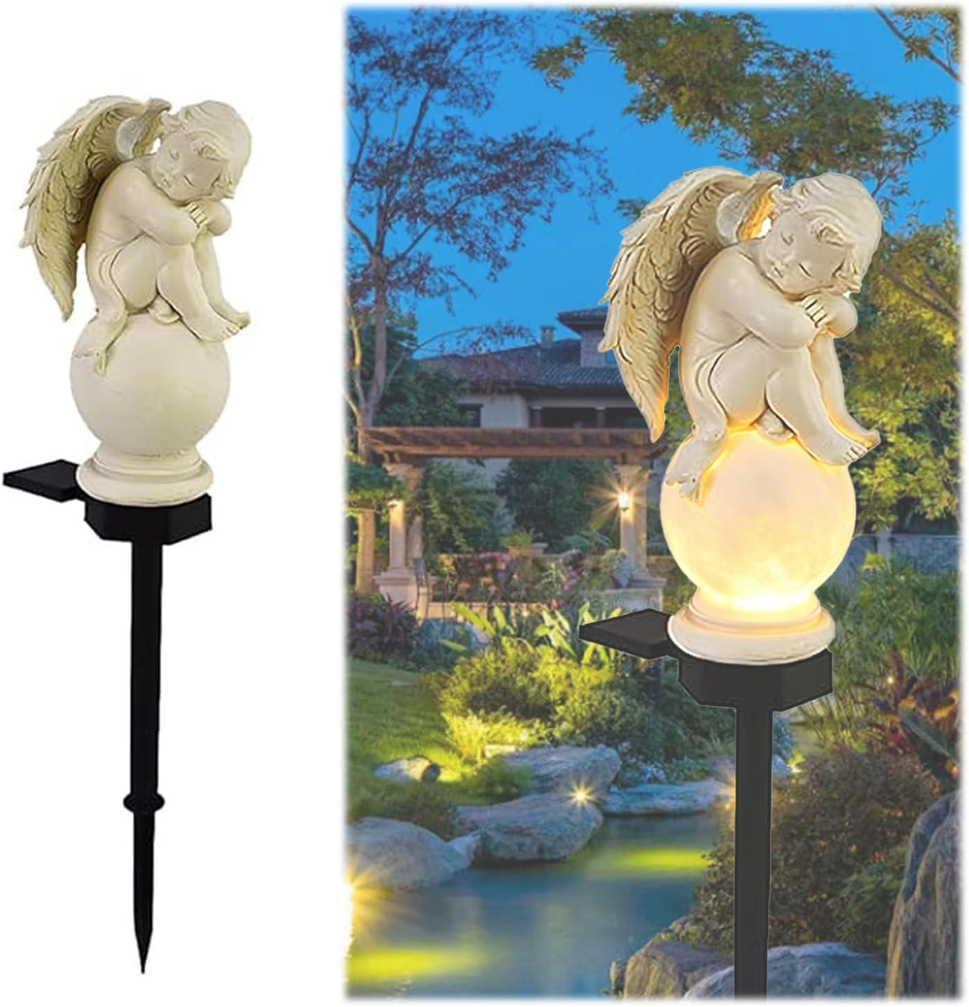 Ange Solaire De Jardin, Ange Led Pour Tombes, Étanche Ip65, Ange De 48 Cm Avec Piquet De Terre, Veilleuse D'Extérieur Pour Décoration De Jardin, Pelouse, Allée.