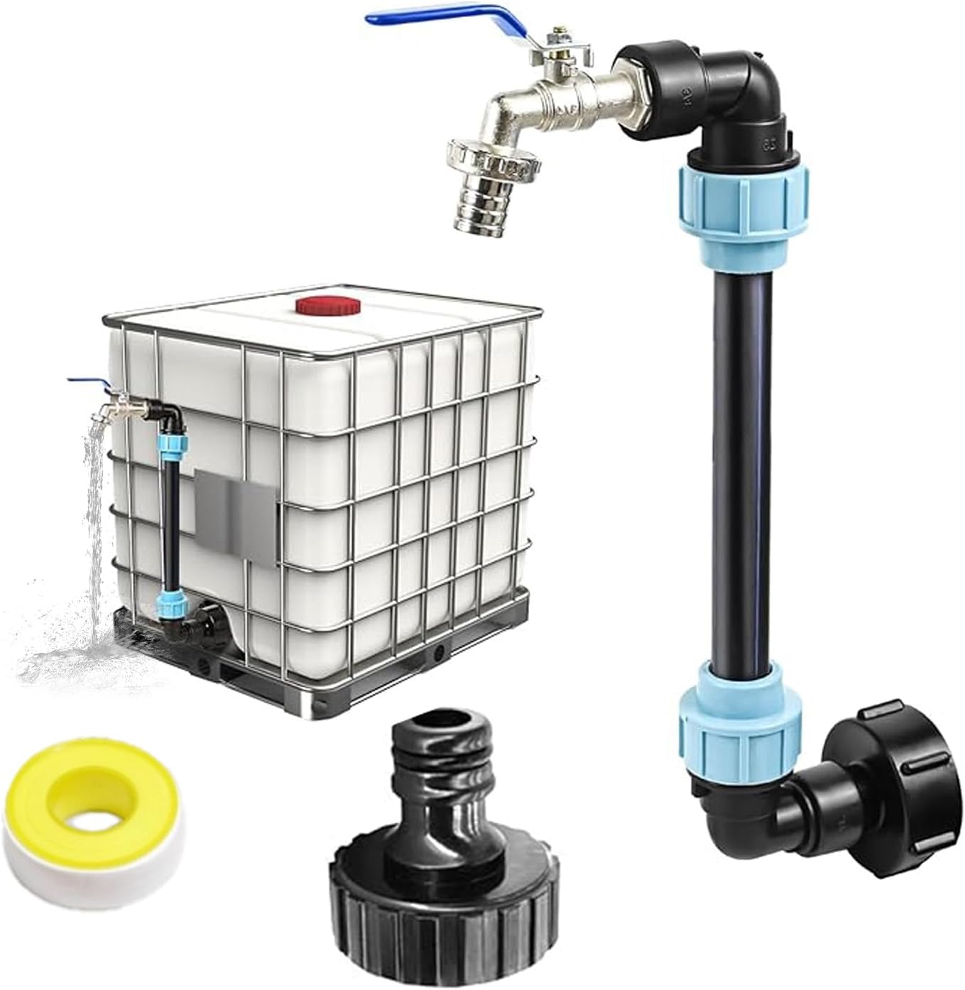Robinet De Sortie Col De Cygne 3/4", Adaptateur De Vanne D'Arrêt S60x6 Pour Remplissage Facile Des Arrosoirs, Accessoire Pour Cuve Ibc De 1000 L (réservoir D'Eau De Pluie, Baril, Récupérateur D'Eau De