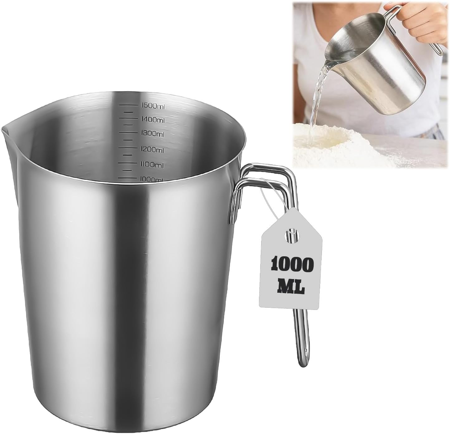 Verre Doseur 1 L, Acier Inoxydable 304, Verre Doseur En Métal De Qualité Alimentaire Avec Poignée, Graduations Fines, Bord Verseur, Compatible Lave-vaisselle, Pichet Doseur, Pot À Lait, Cafetière Pour
