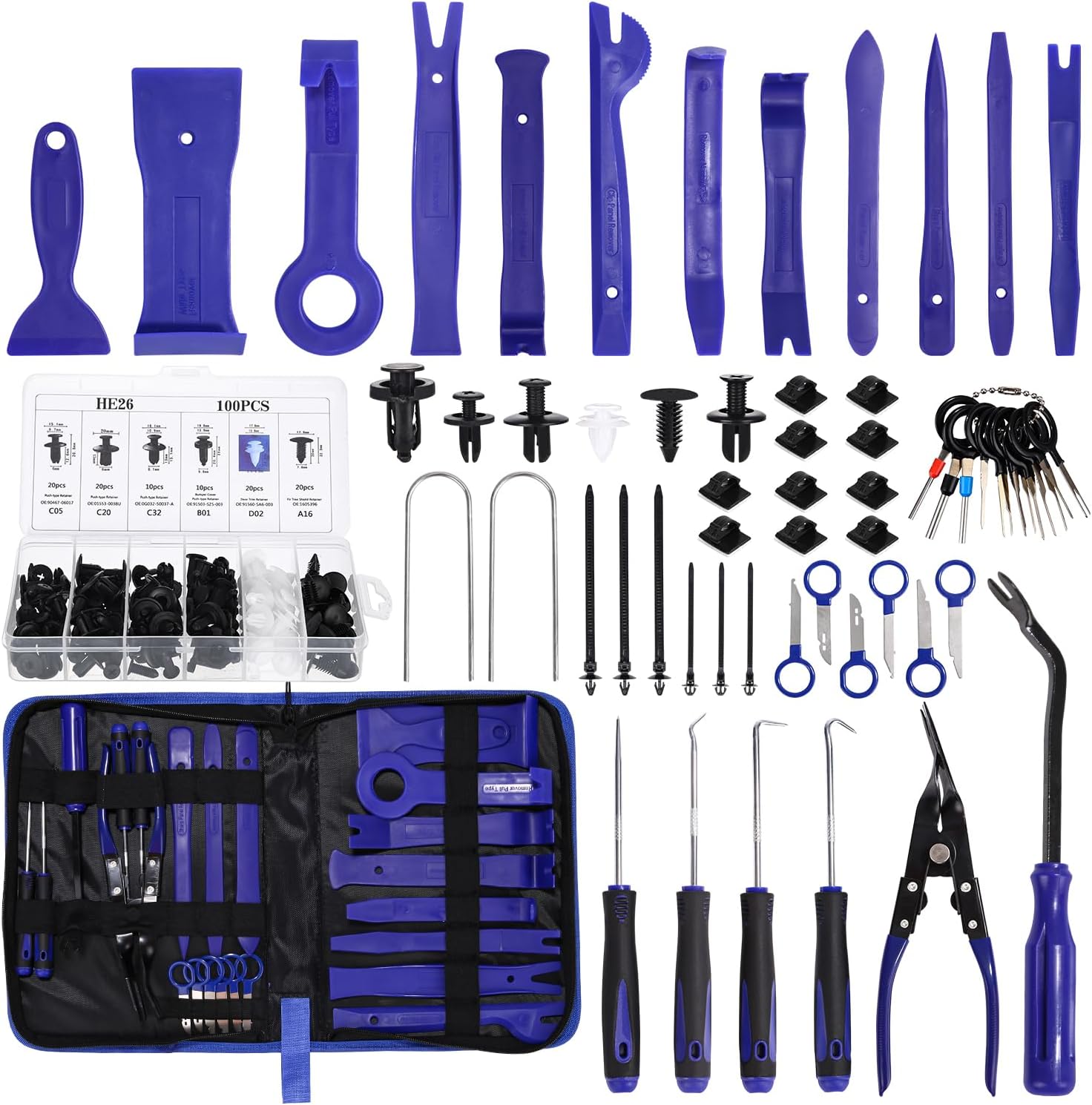 Kit De 159 Pièces Pour Le Démontage Des Garnitures De Voiture, Comprenant Des Cales, Un Outil De Démontage Avec Étui De Transport, Des Clips De Tableau De Bord Et Un Outil De Montage/démontage (bleu).