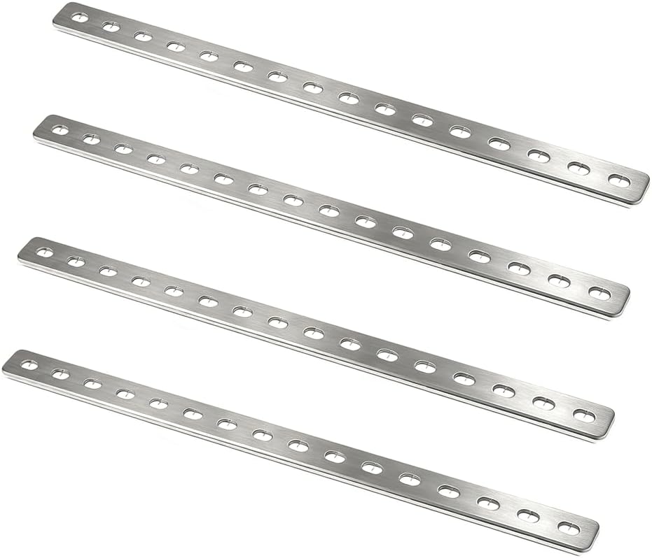Lot De 4 Connecteurs Plats En Acier Inoxydable, 408 X 24 X 3 Mm, 16 Trous, Connecteurs Plats Fer-bois, Plaque De Connexion Métallique, Plaque De Réparation Plate Pour Meubles Et Armoires