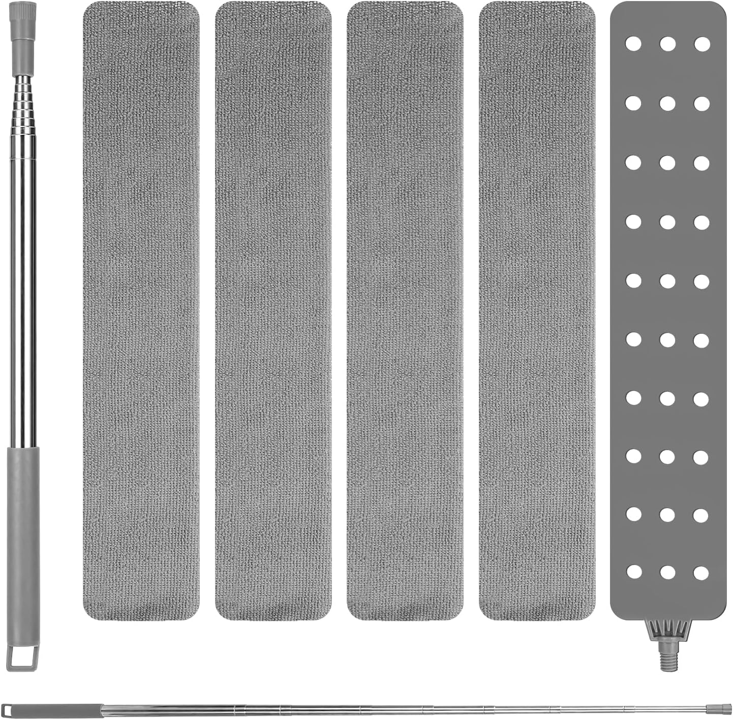 Balai À Poussière Extensible Et Lavable En Microfibre (250 Cm) Avec 4 Chiffons Lavables Pour Les Meubles, Les Sols Et Les Joints De La Maison.