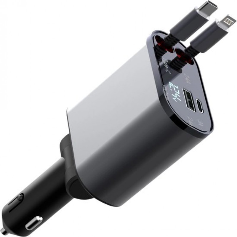 4-in-1 12v-autoladegerät – Usb-c-kabel / Lightning-kabel / Verlängerungskabel / Usb-eingang / Usb-c-eingang / Autoladegerät / Ladegeräte / Apple, Android Und Samsung / Zigarettenanzünderstecker / C