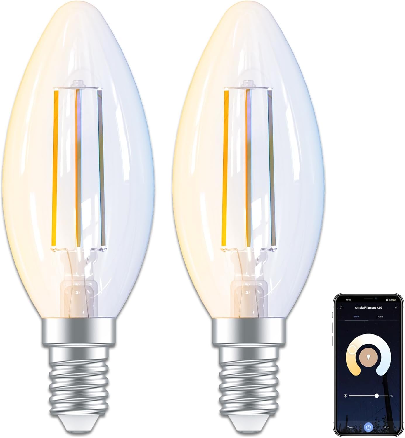 Ampoule Connectée Alexa E14 C35 4,5w 470lm Ampoule Led Intelligente 2700k-6500k Kompatibel Mit Alexa, Google Home, Smart Life App, 2pcs