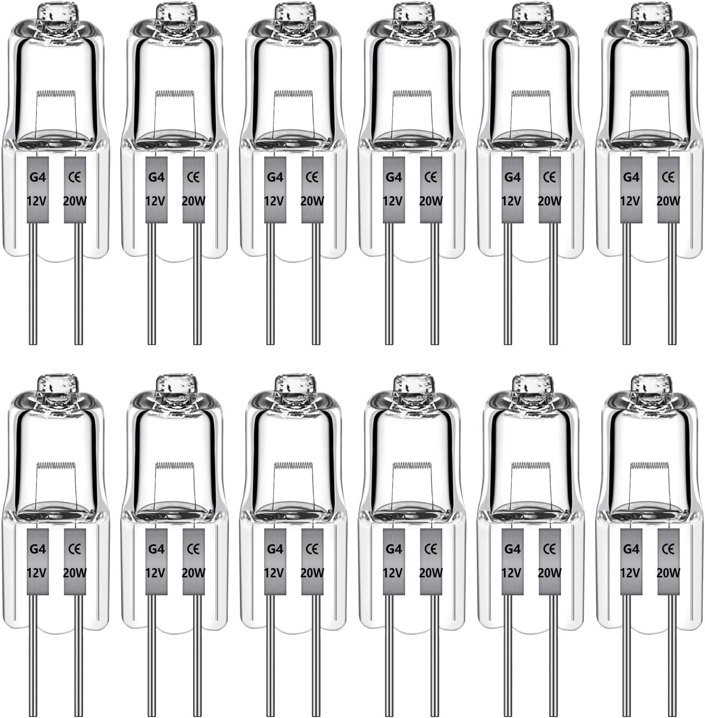 12er-pack G4-halogenlampen, 20 W, 12 V, 2-polige, Klare Kapsel, Dimmbar, Warmweiß (2700 K), Für Kronleuchter, Innenbeleuchtung Und Küchenbeleuchtung