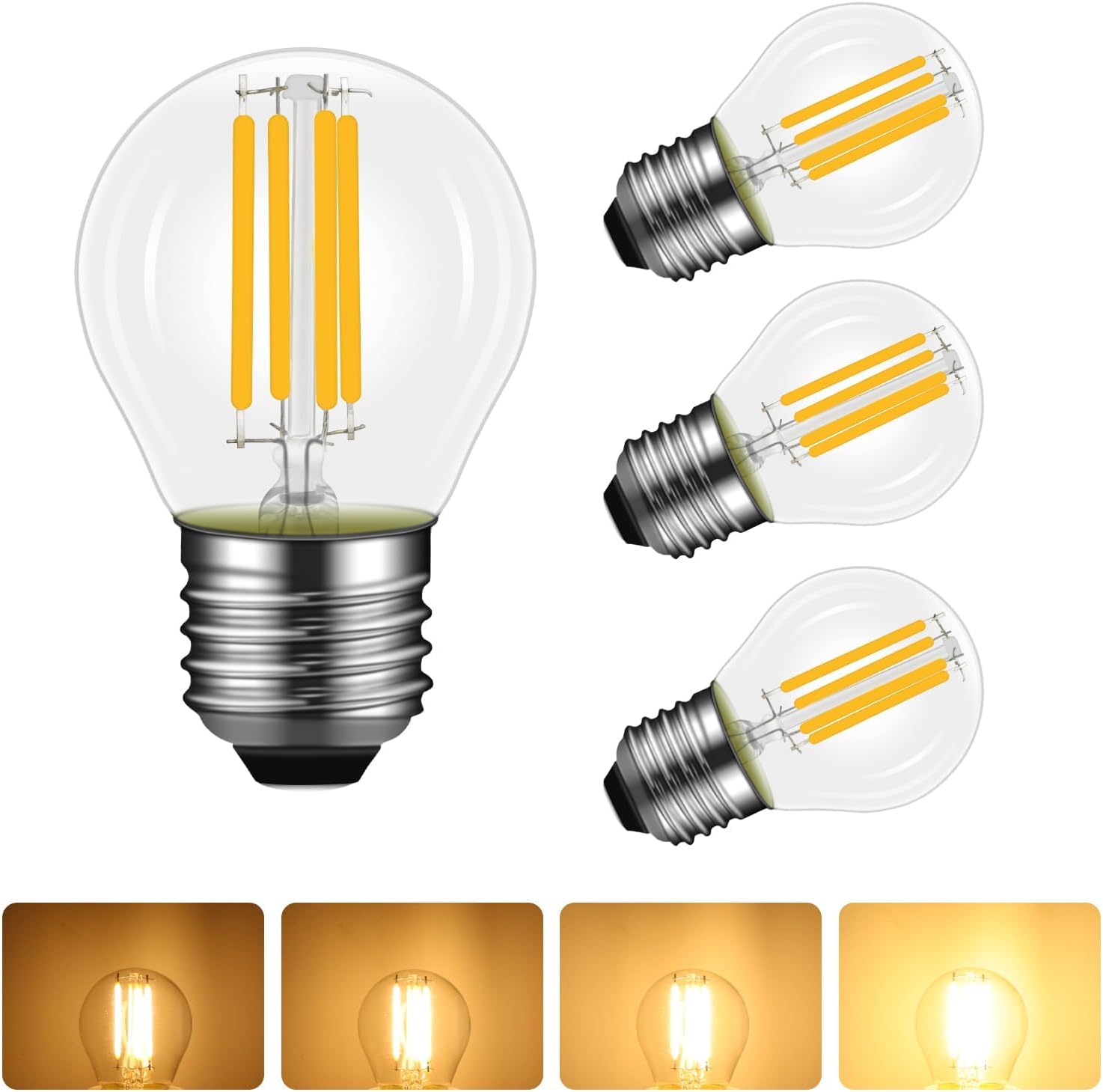 Lot 4 Ampulle Led E27 4w Filament Dimmbar, Äquivalent Zu Ampoule Incandescente 40w, Weiß 2700k, 400 Lumen, Winkel Von 360º, G45/p45 Form, Lampe Filament Vintage Transparent