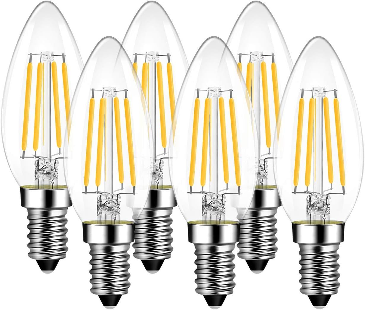 6x E14 C35 4w Filament-led, Äquivalente Halogenlampe 40w, 470 Lumen, Ac 220-240v - Weiß 2700k - Faisceau-winkel 270°
