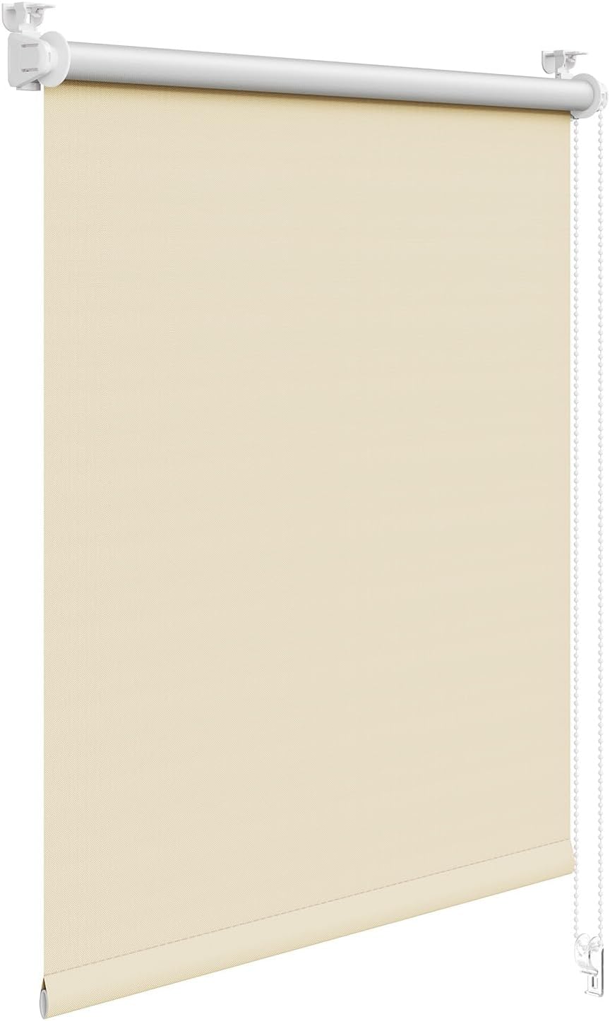Store Occultant Enrouleur Sans Perçage, Rideau Opaque Avec Revêtement D'Argent, Protection Soleil, Pour Fenêtre Or Porte, 70x210 Cm [sizeur Du Tissu: 66 Cm], Beige