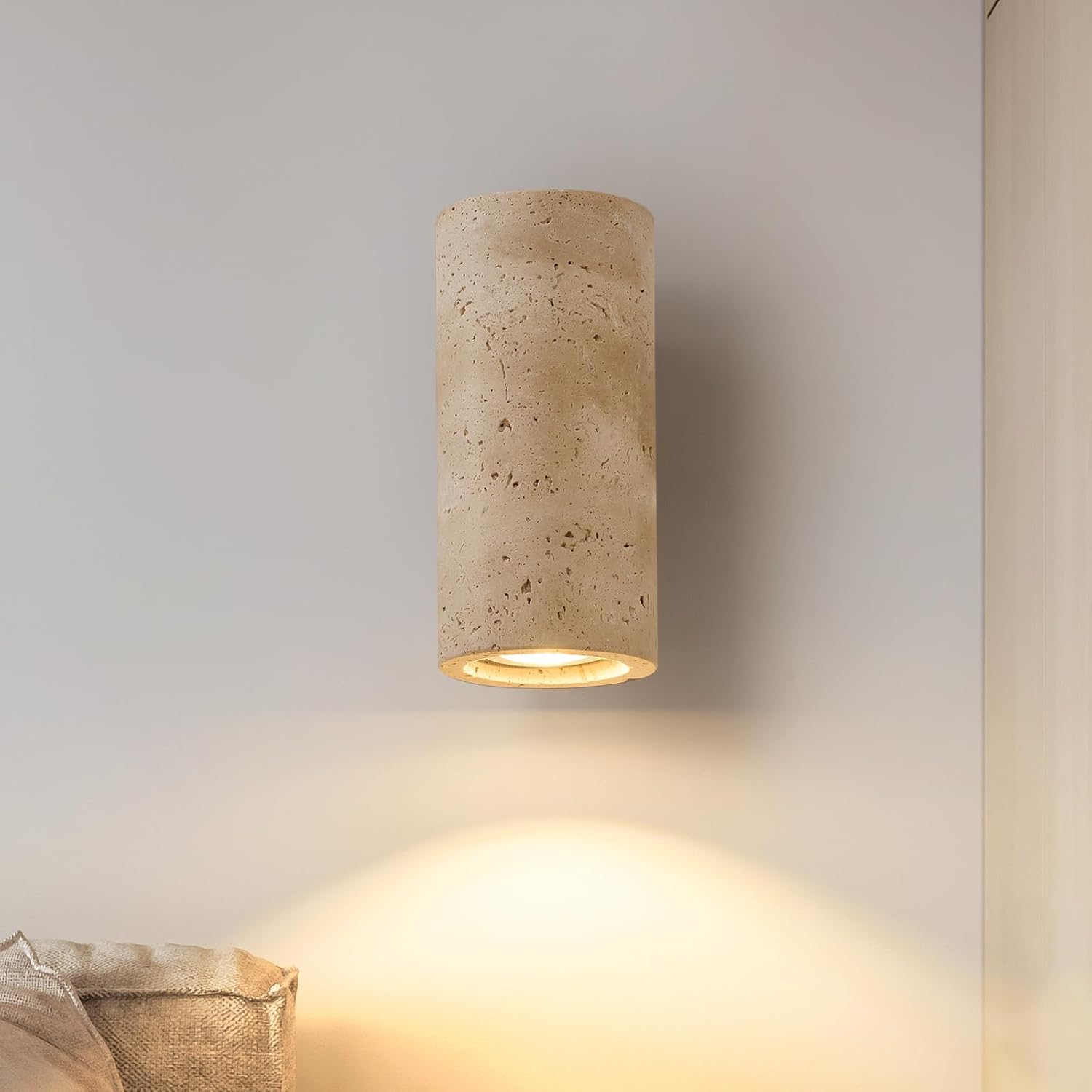7w Wandapplikation In Travertin Jaune, Japanischer Applikationsstil, Wabi Sabi, Lampe Veilleuse Colonnaire In Pierre, Innenbeleuchtung, Chaude Für Chambre Salle À Manger Cuisine Entrée Couloir