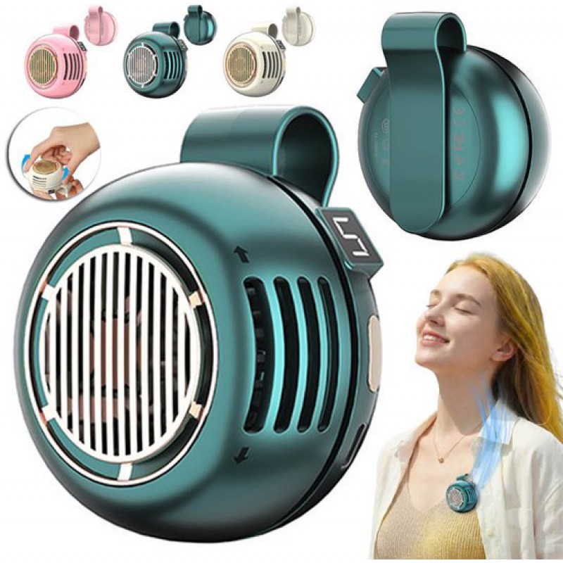 Mini-clip-ventilator – Tragbarer, Usb-aufladbarer Ventilator, 360° Drehbar – 5 Geschwindigkeitsstufen, Leise Und Ohne Rotorblätter – Mit Digitalanzeige – Grün