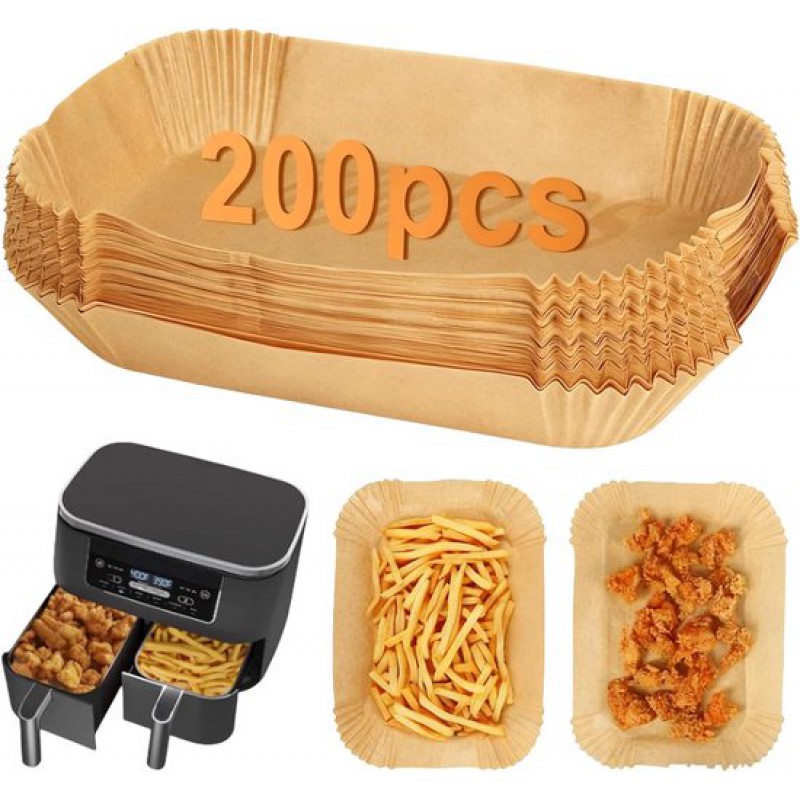 Backpapier Für Heißluftfritteusen (200 Blatt) – Kompatibel Mit Ninja Dual Af300eu, Af400eu, Af451eu Und Anderen Zweizonen-heißluftfritteusen – Zubehör Für Heißluftfritteusen