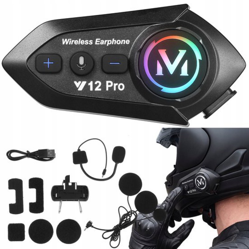 Y12pro Bluetooth 5.4 Motorrad-intercom – 2 Personen, 500 M Reichweite, Ipx6 Wasserdicht – Fm-rauschunterdrückung, Musikfreigabe, Usb-c – Kompatibel Mit Allen Helmen (offene, Klapp-, Integralhelme)