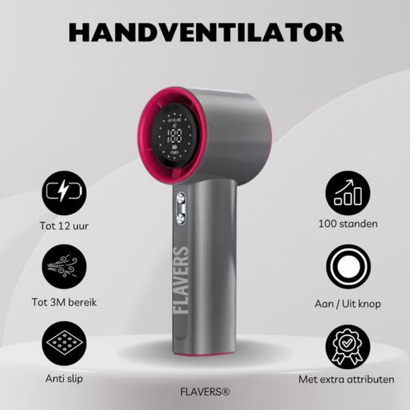 ® - Tragbarer Ventilator - Grau - Rosa - Mini-ventilator - Taschenventilator - Wiederaufladbarer Mini-ventilator - Usb-mini-ventilator - Usb-ventilator - Tragbarer Ventilator - Led-anzeige - 100 Einst