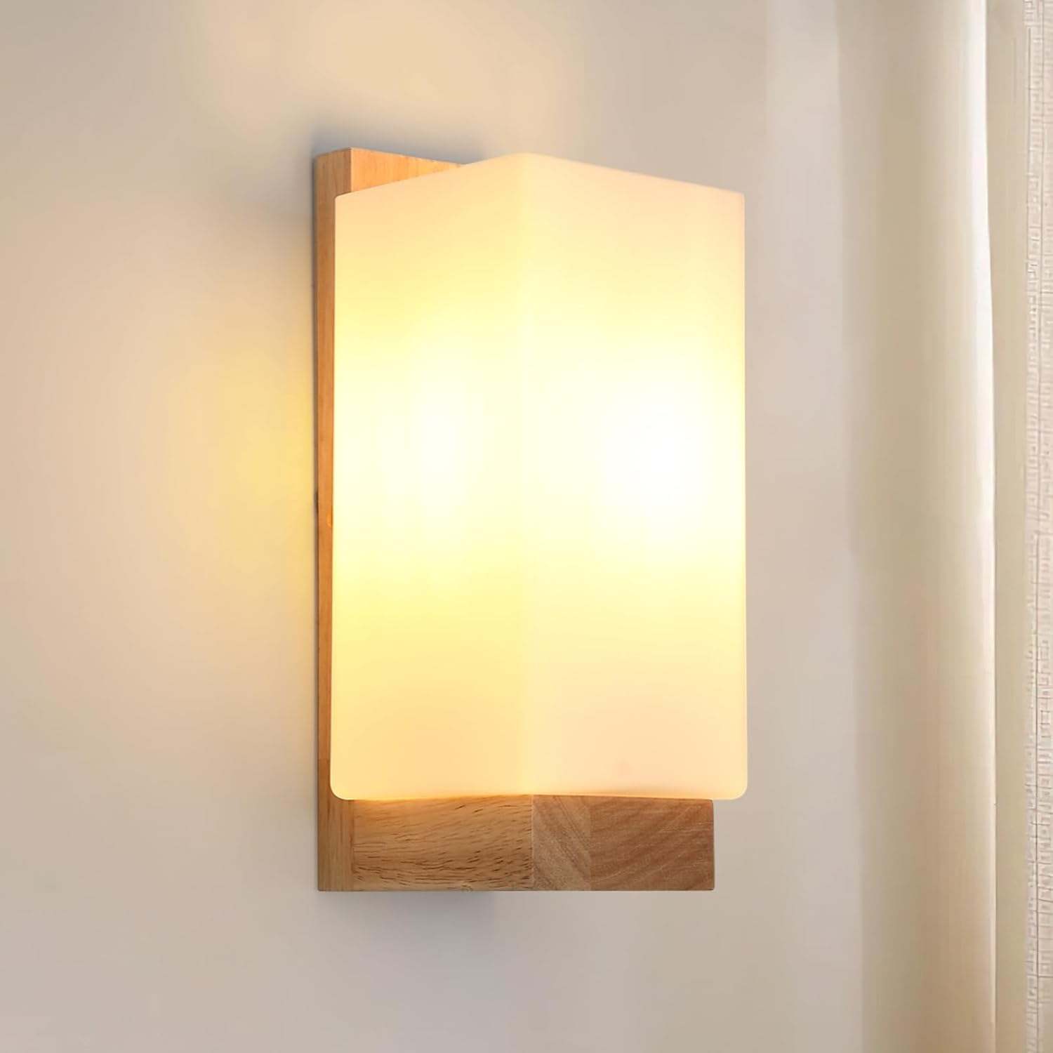 E27 Wandleuchte Aus Holz Für Den Innenbereich, Moderne Wandleuchte Mit Glasschirm, Wandleuchte Für Schlafzimmer, Inneneinrichtung Für Küche, Wohnzimmer, Flur
