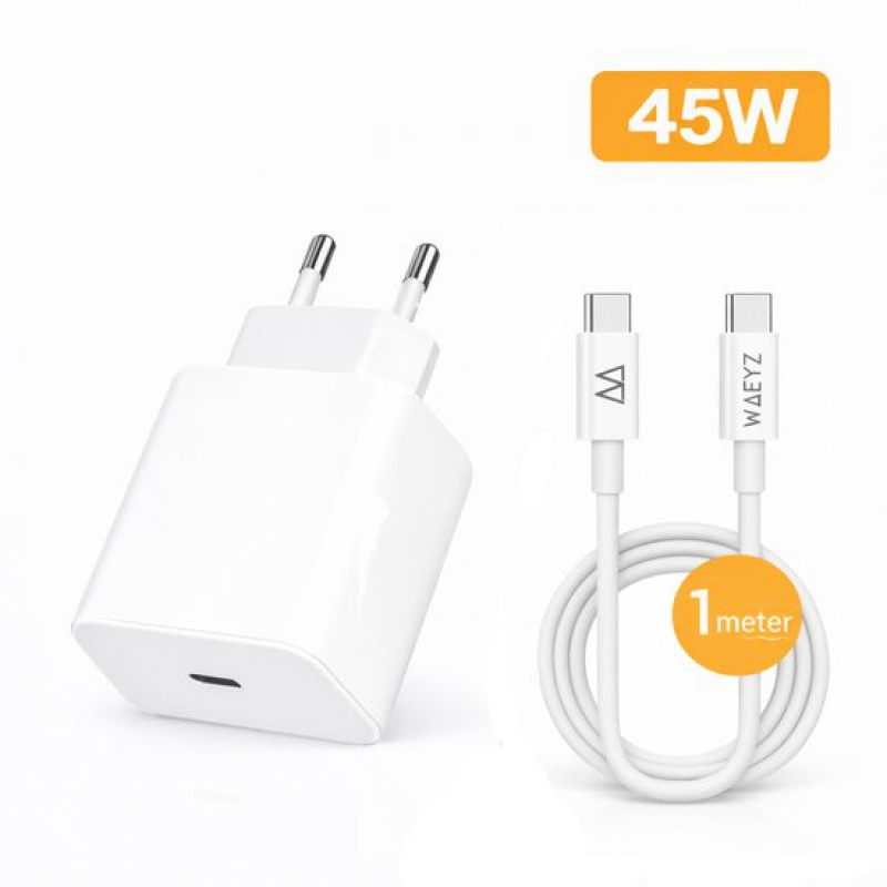 Waeyz 45w Usb-c Ultra-schnellladegerät Mit Extra Dickem 1 Meter Usb-c-zu-usb-c-kabel (60w) - Universaladapter, Schnelllade-kit, 1 Meter Kabel, 45w Ladegerät.