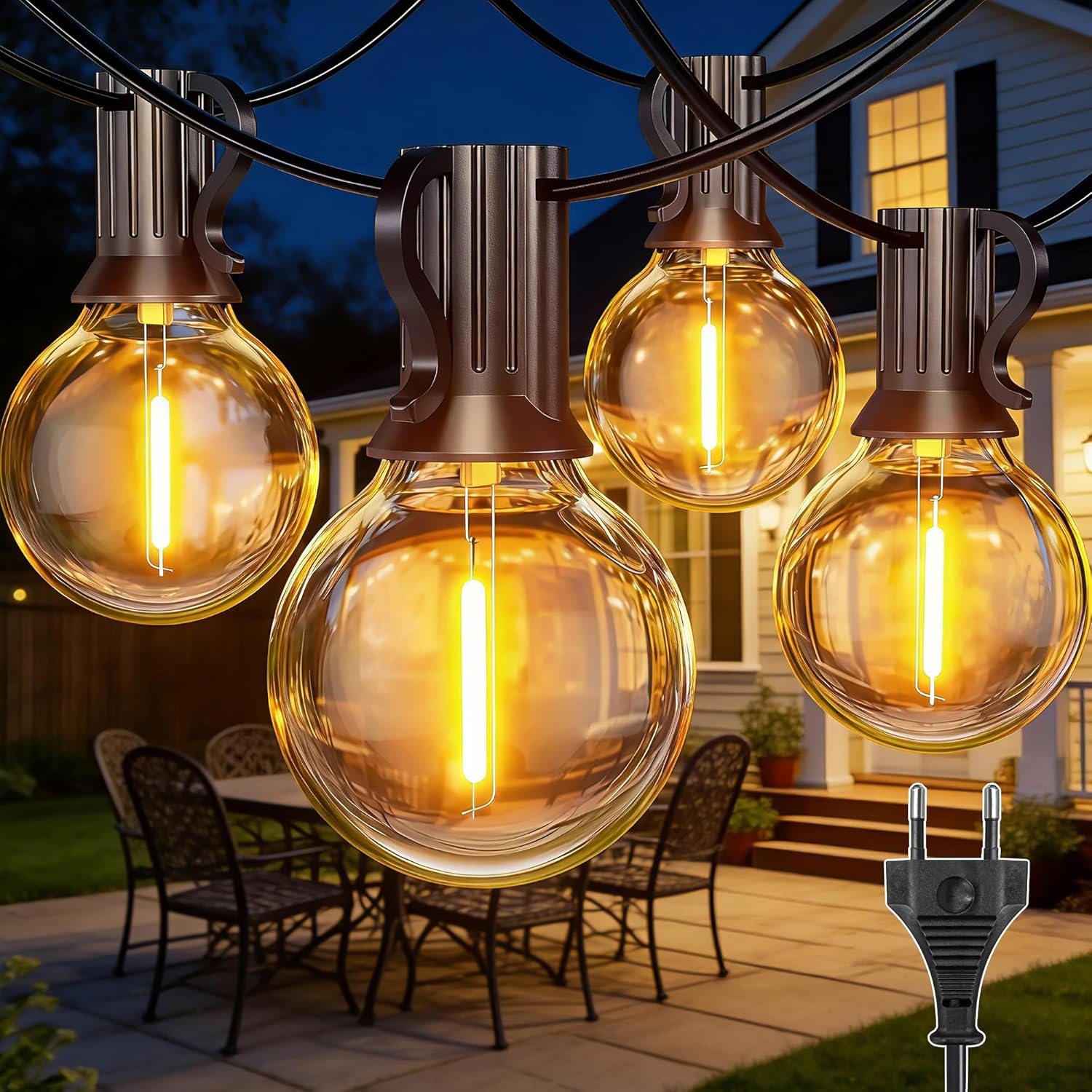 Guirlande Lumineuse Exterieur 10m, 15+1 G40-ampullen, Ip45 Undurchlässig, Anschließbar Guirlande Guinguette Led Extérieur Plug&play Für Den Innengarten Balcon Maison Mariage Fête