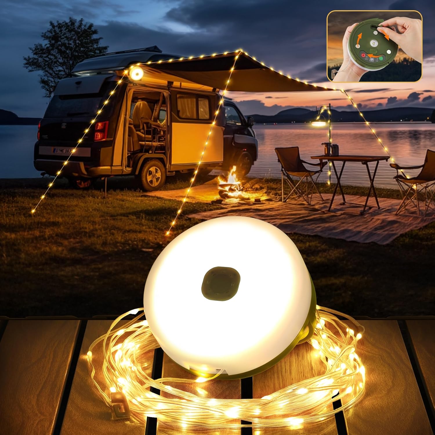 10m Leuchtende Camping-kette, Verstellbar, Leuchtende Led-kette, 4 Und 1 Led-geschicklichkeit, 9 Beleuchtungsmodi, Tragbare Lampe, Usb, Wiederaufladbar, Für Camping, Camping, La Randonnée