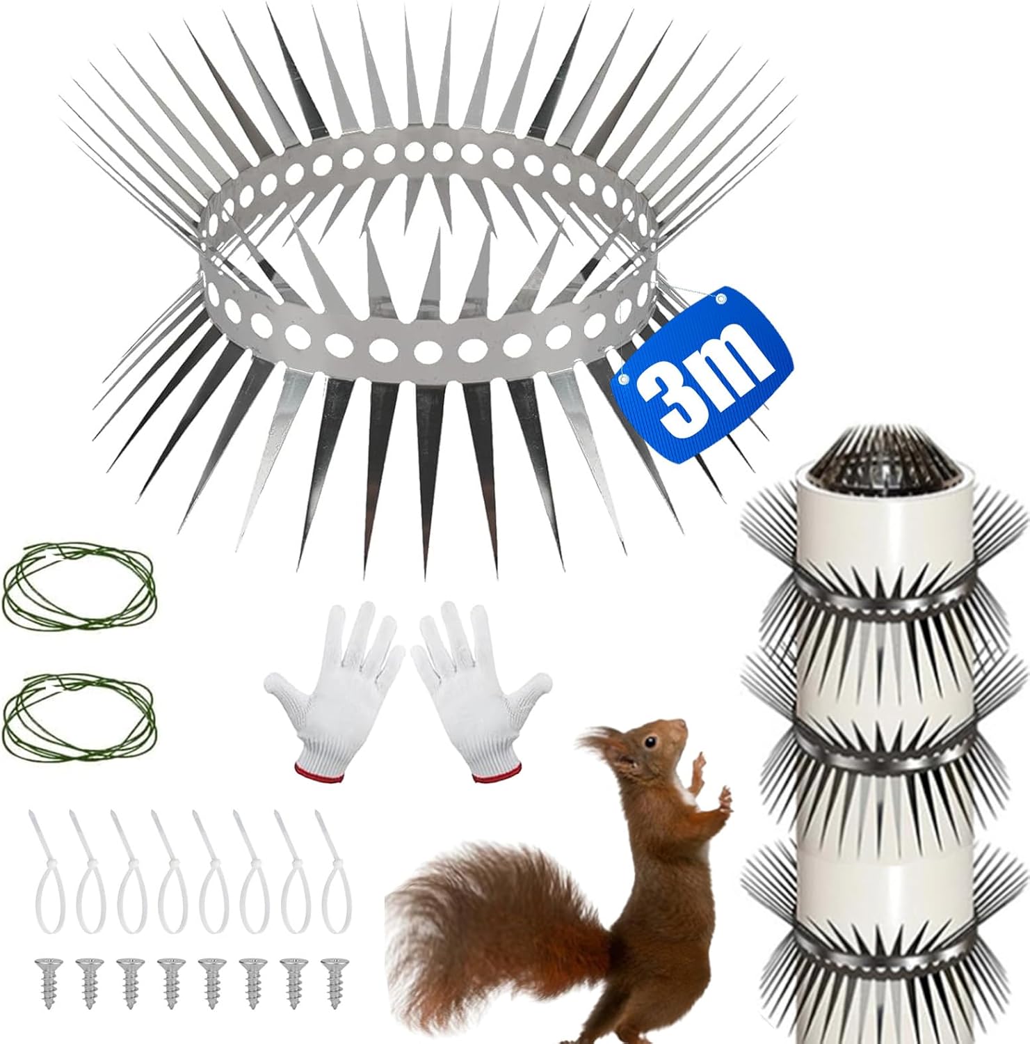300cm Ceinture Anti Fouine, Anti Chats, Descente Ceinture Martres, Acier Inoxydable, Avec Accessoires, Pour Maison, Gouttière, Arbre