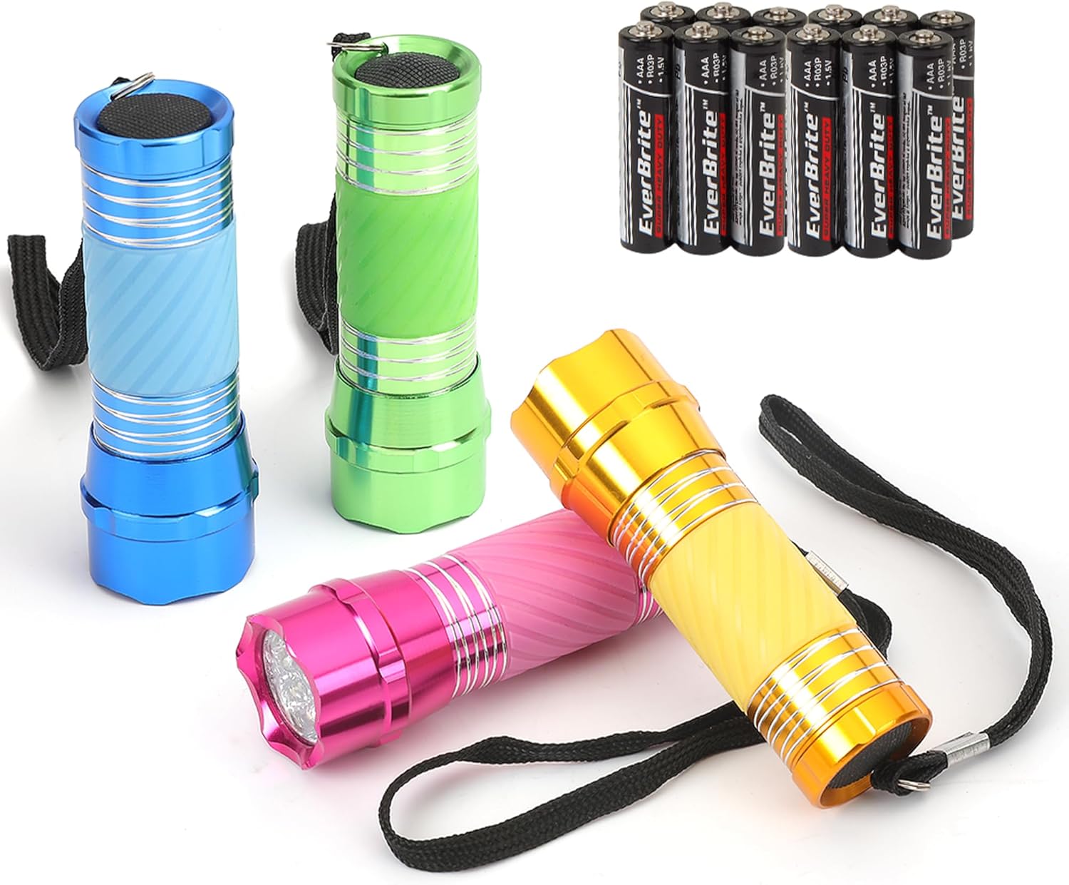 Jeu De Lampe De Poche Led 4 Stück, Lampe Torche Avec Poignée Brillante Pour Travail, Cyclisme, Camping, Lecture, Promenade Und Randonnée, 12 X Aaa-stäbe Im Lieferumfang Enthalten