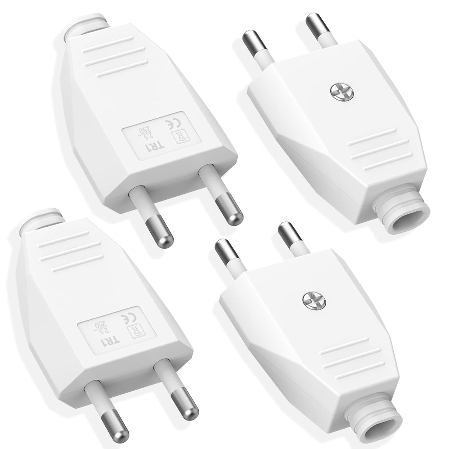 4 Stück Europäische Flachstecker, Männlicher Elektrostecker 250 V 2,5 A, Flachstecker, Flachnetzstecker, Euro-schuko-stecker, Dekorativer Haushaltsstecker Für Einbau Oder Austausch, Po