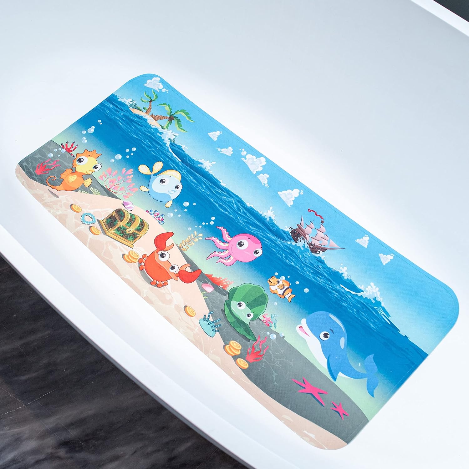 Badematte – Rutschfeste Badematte Für Den Boden, Maschinenwaschbar, Cartoon-muster, 90 X 40 Cm (matrosenboot)