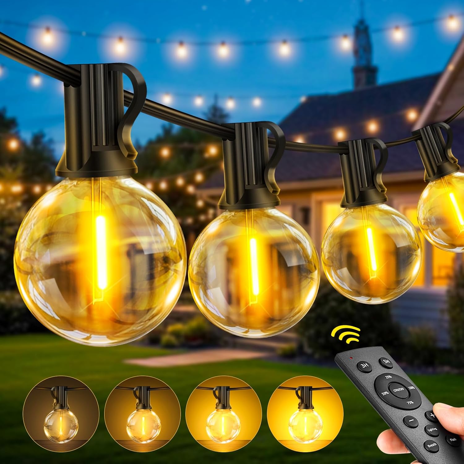 Guirlande Lumineuse Exterieure Guinguette, 30m G40-außenleuchte Mit Fernbedienung/3 Modi/timer/dimmbar, Ip44 Innen-außenleuchte Für Pergola Jardin Tonnelle Terrasse