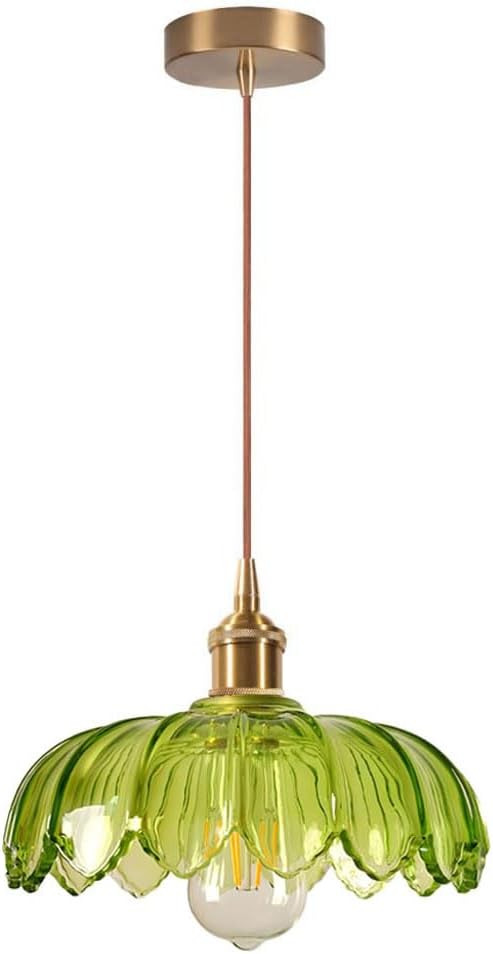 Lustre-leuchte In Verre Vert Rétro Suspension Créativité Fleur Décoration E27 Eclairage De Plafond Laiton Intérieure Suspendues Pour Salon Salle À Manger Chambre