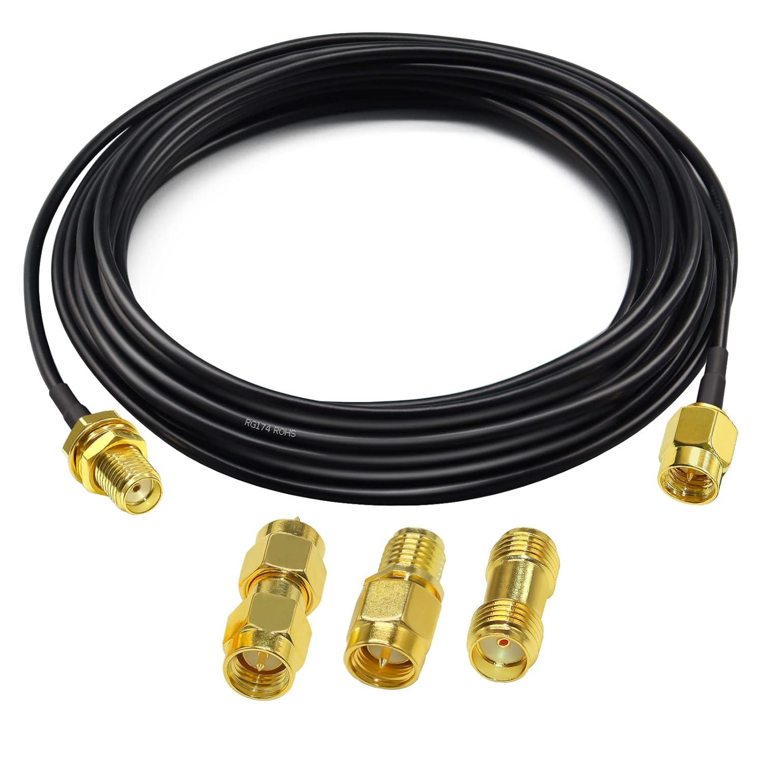 Rg174 Sma-stecker Auf Buchse Hf-koaxialkabel 5 M (16,4 Fuß) + 3 Adapter Für Amateurfunk, 3g/4g/lte-antenne, Sdr-geräte, Ads-b, Gps