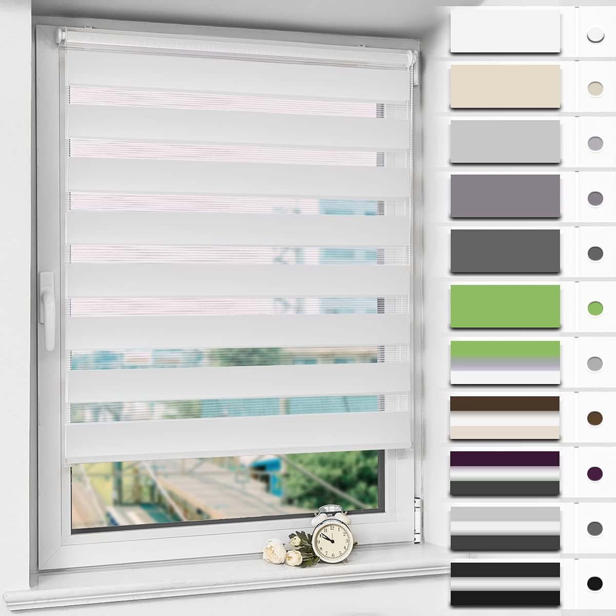 Store Enrouleur Sans Perçage Jour Nuit, Double Tissu, Facile Installer Pour Fenêtre Or Porte, Protection Solaire Vie Privée, Blanc, 70l X 120l Cm(largeur Du Tissu 70 Cm)