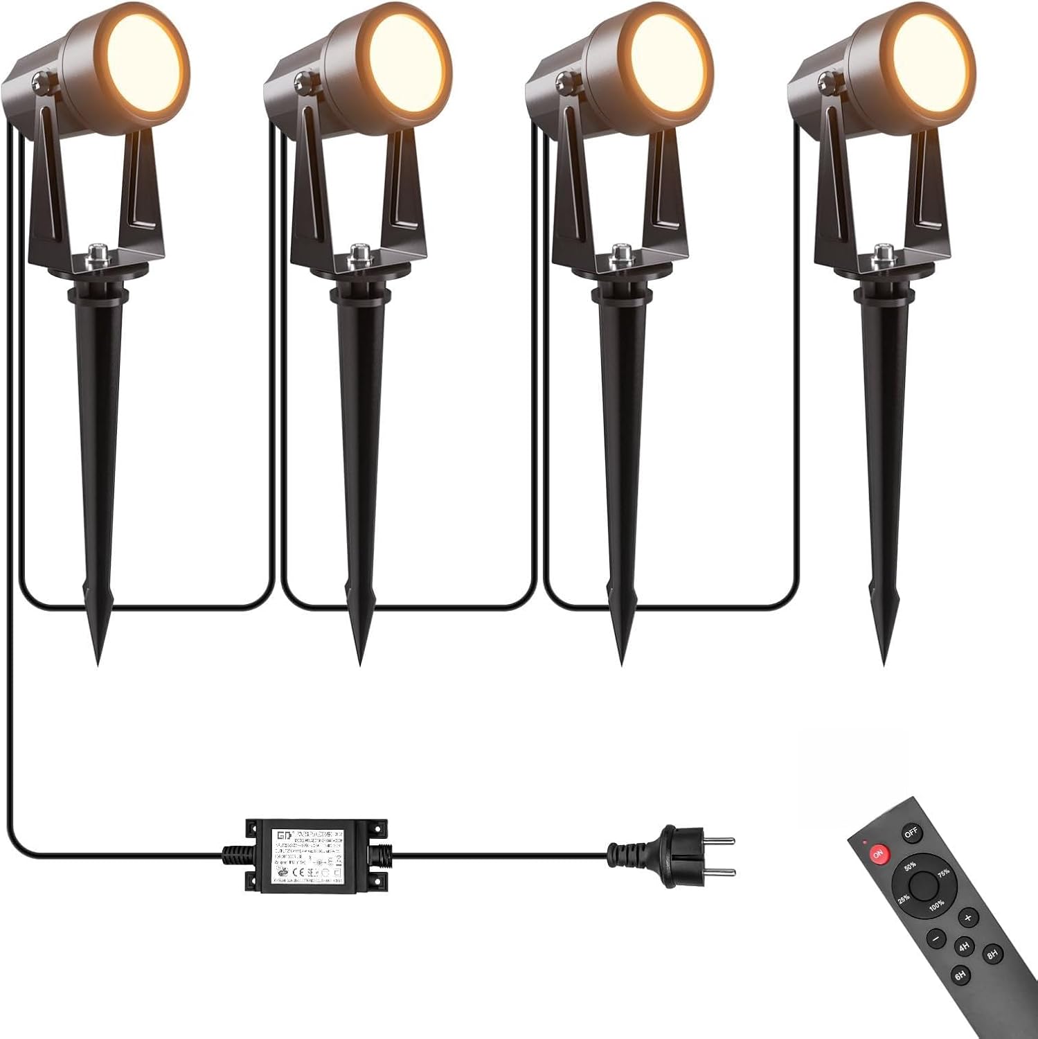 Spot Led Extérieur 17m, 3w4 Stück Projecteurs Extérieurs 3000k Blanc Chaud, Projecteurs Led Extérieurs Ip65 Impregnables Avec Fonts And Minutes Alleers, Pelouses, Cours