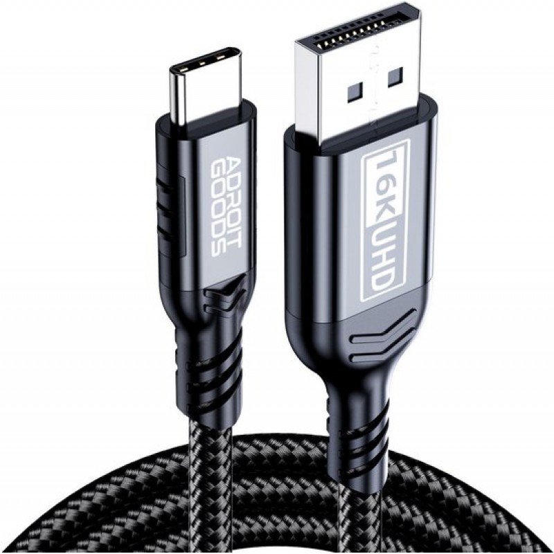 Usb-c-auf-displayport-kabel (16k, 60 Hz) – 80 Gbit/s – Schwarz – 1,8 M