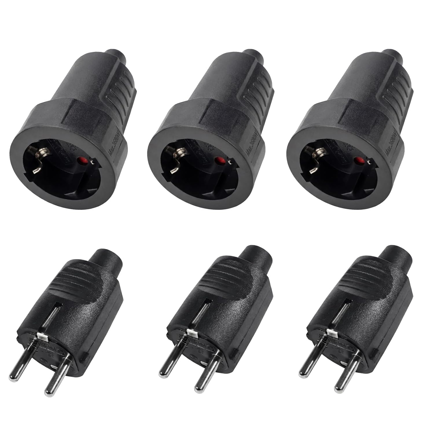 Kit Mit 3 Prisen Schuko 250 V Ip44 – Entlastung Von Stecker Und Buchse, 16 A 2 Stangen Boîtier Caoutchouc (noir)
