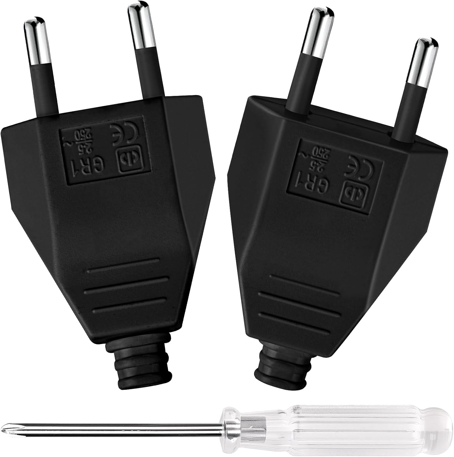 2 Stück Fiche Européenne Plate, Fiche Mâle, Prize Electrique Male 250v 2.5a, Matériau Pp, D'Alimentation Domestique Décorative À Encastrer À Remplacer (schwarz)