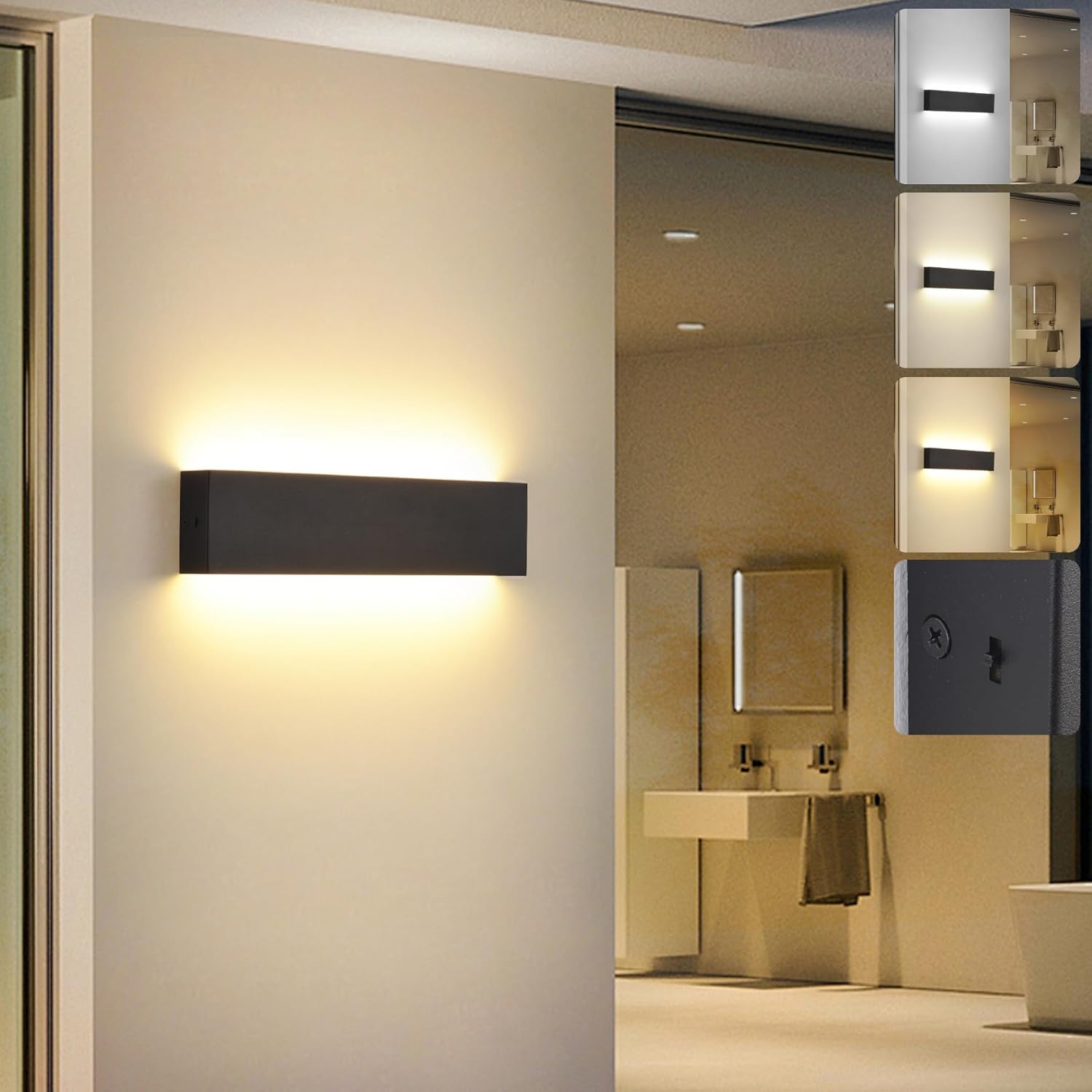 Led-wandleuchte Für Den Innenbereich, 10 W, 3000 K/4000 K/6000 K, Wandleuchte, Moderne Aluminium-wandleuchte, Up Down Éclairage, Wandleuchte Für Räume, Couloir, Salon, Treppe 33 Cm, Schwarz