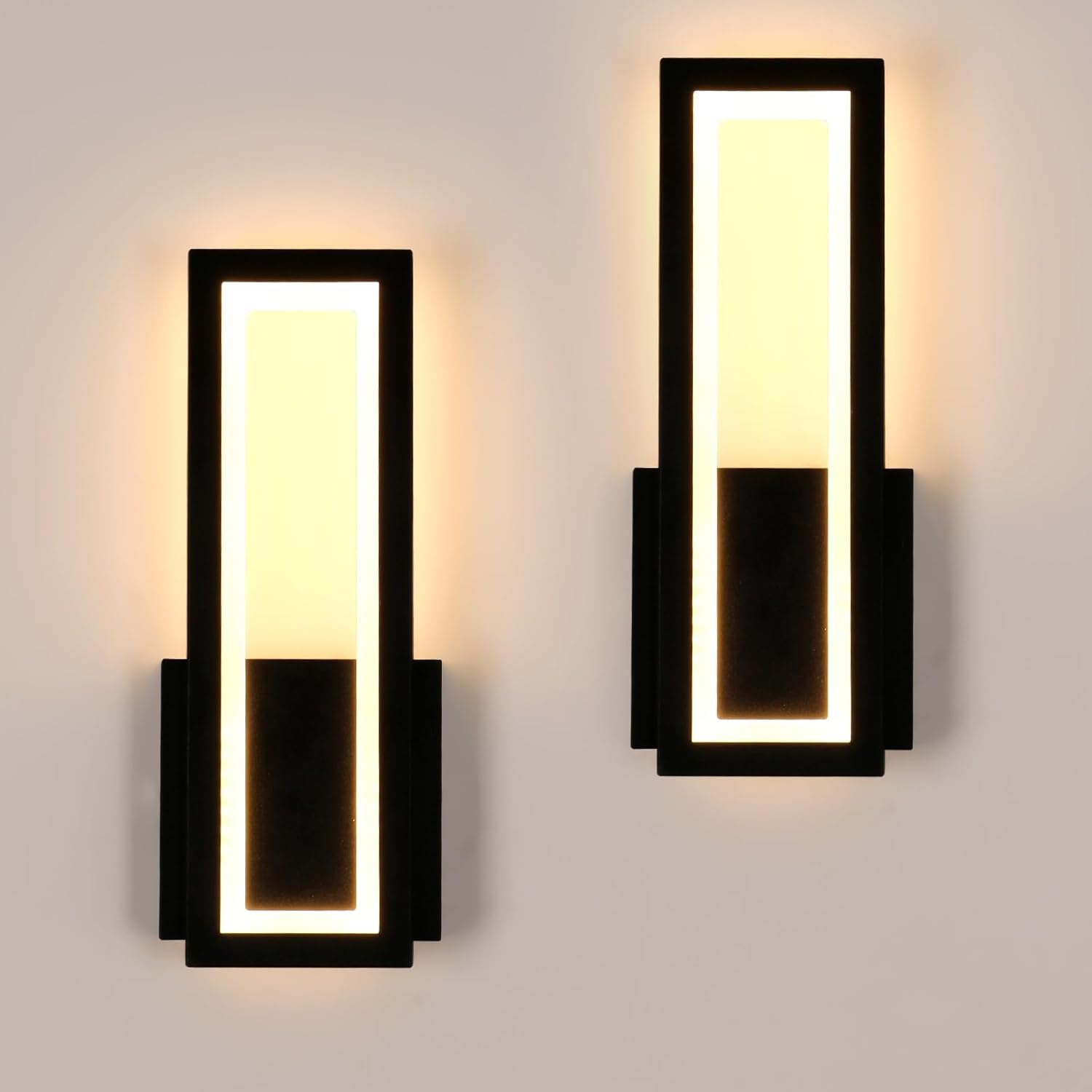 Applique Murale Intérieure Led, 2 Stück 16w 1800lm Moderne Acryllampe Murale Noir, Leuchte Led 3000k Blanc Chambre, Salon, Couloir, Escalier, 32cm