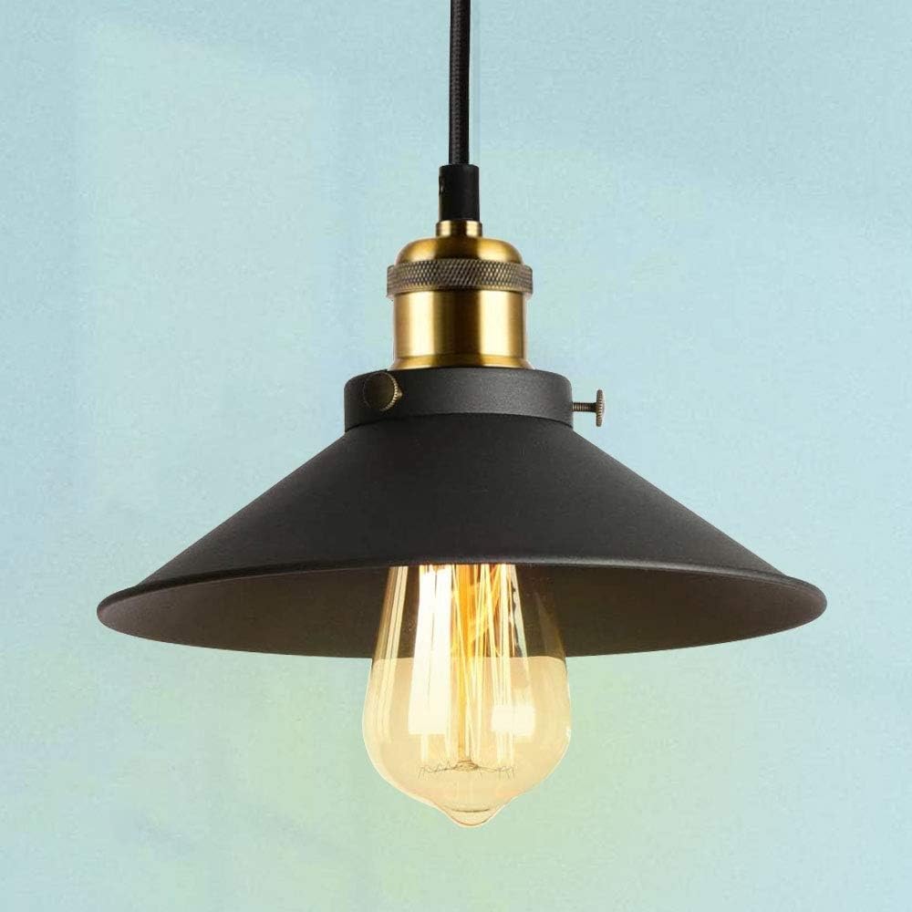 Pendelleuchte Industrielle Noir Suspension Vintage Retro Lampe Suspendue Metallglanz Industriel Eclairage De Plafond Für Salon Chambre Cuisine Restaurant Bar Couloir 22cm