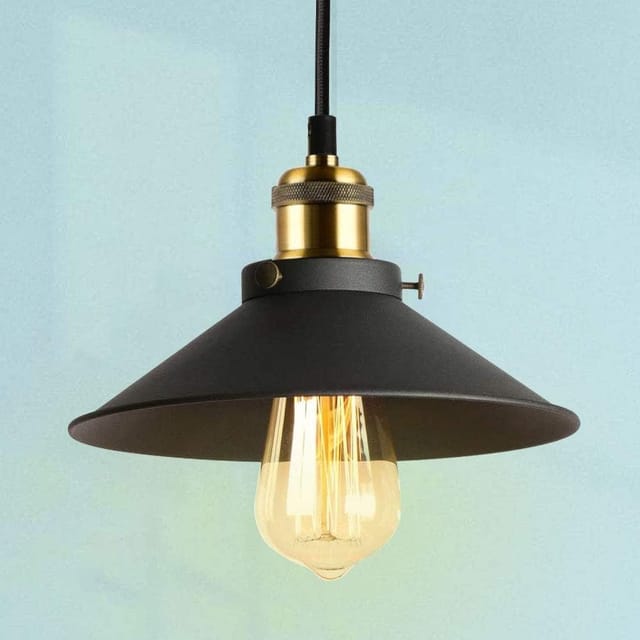 Pendelleuchte Industrielle Noir Suspension Vintage Retro Lampe Suspendue Metallglanz Industriel Eclairage De Plafond Für Salon Chambre Cuisine Restaurant Bar Couloir 22cm