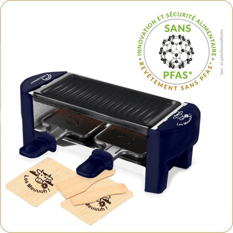 8616 – Raclette- Und Gourmet-set – Für 2 Personen – Inklusive 2 Pfannen, 2 Spateln Und Brettern – Pfas-frei – 320 W – Dunkelblau