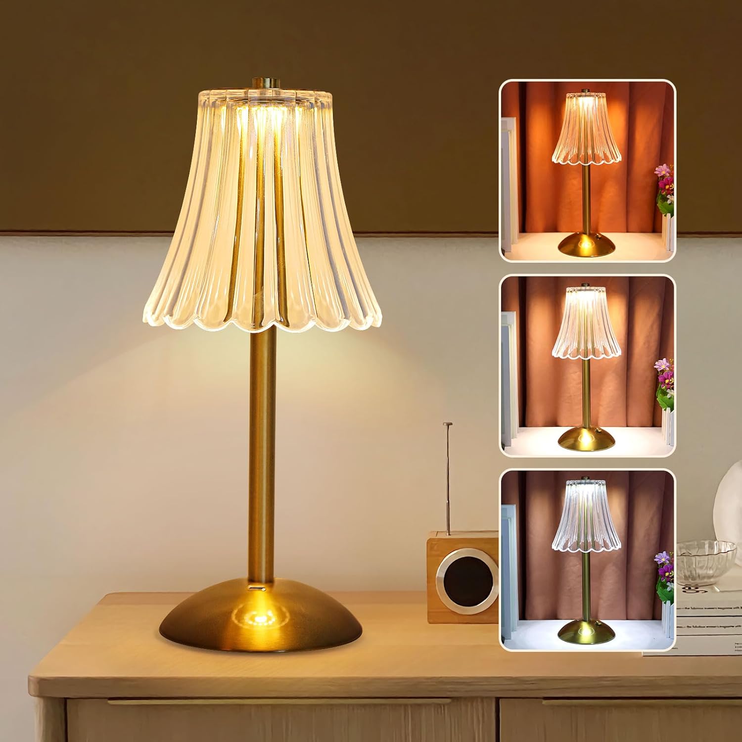 Led-tischlampe Dorée, 5 W, 30 Cm, Deckenleuchte 3000 K/4500 K/6500 K, Mit Abat-jour-acryl In Jupe-form, Stimmungsvolles Ambiente Mit Metallischem Sockel Für Couch-schlafzimmer