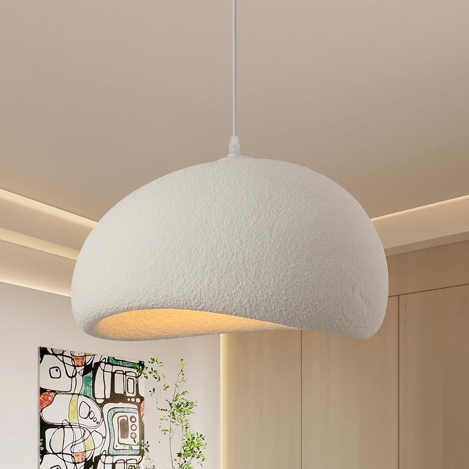 40 Cm Moderne Pendelleuchte E27 Weiß Shell-pendelleuchte Für Restaurant Wabi Sabi Deckenleuchte Im Japanischen Wabi Sabi-stil Mit Deckenleuchte In Form Einer Küchenlampe, Couloir-salle-à-manger